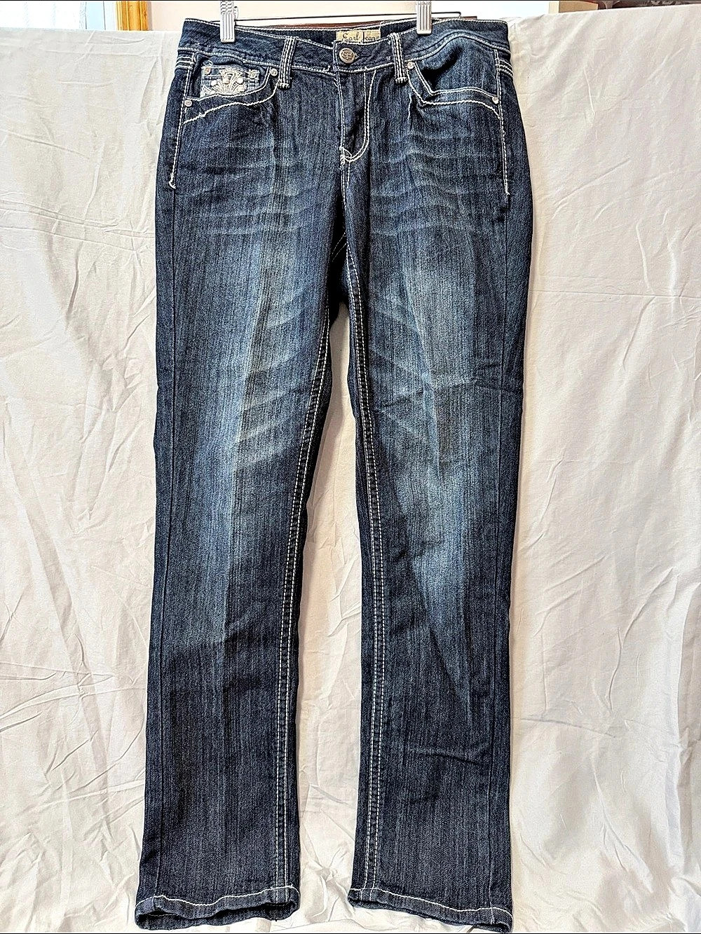 Earl Jean Embellished Rhinestone Pocket Straight Leg Jeans